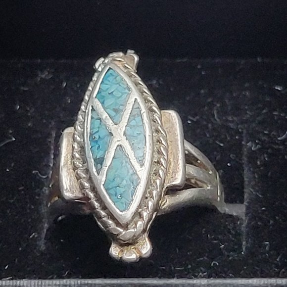 Antique SouthWest Crush Turquoise Inlaid Zuni - Picture 3 of 9